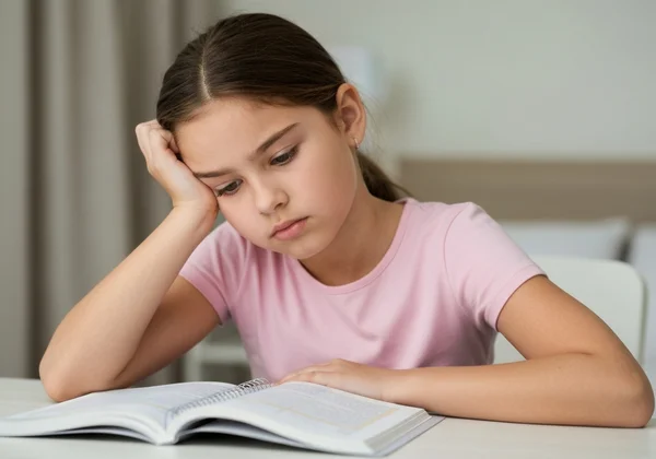 Girl studying quietly, symbolizing internalized ADHD struggles.