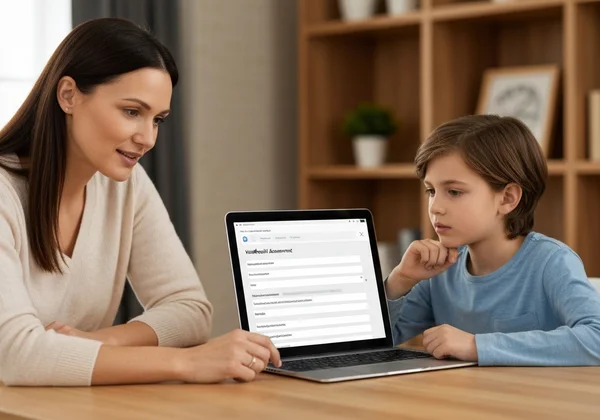 Parent and child reviewing an online ADHD assessment form.