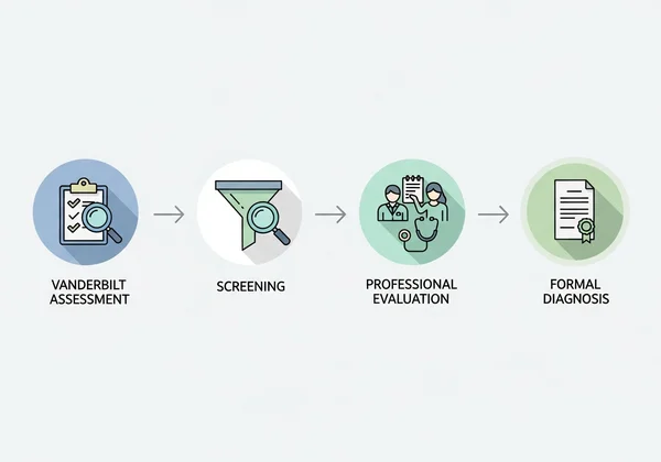 Flowchart showing screening leading to diagnosis