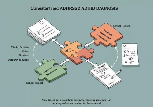 Puzzle pieces forming an ADHD diagnosis