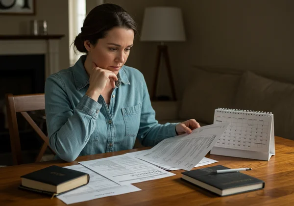 Parent organizing documents for child's ADHD doctor visit