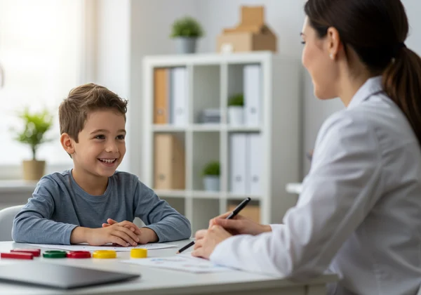 Child and psychologist in a supportive therapy session