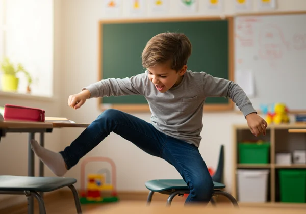 Energetic child unable to sit still, showing hyperactivity