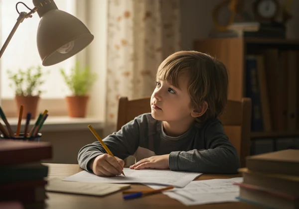 Child struggling to focus on homework, easily distracted