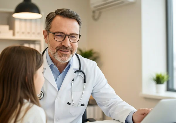Clinician using a digital Vanderbilt assessment on a tablet