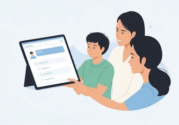 Child and parent engaging with an online assessment