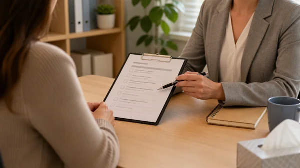 Clinician reviewing ADHD checklist