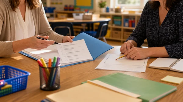 Parent and teacher compare observations