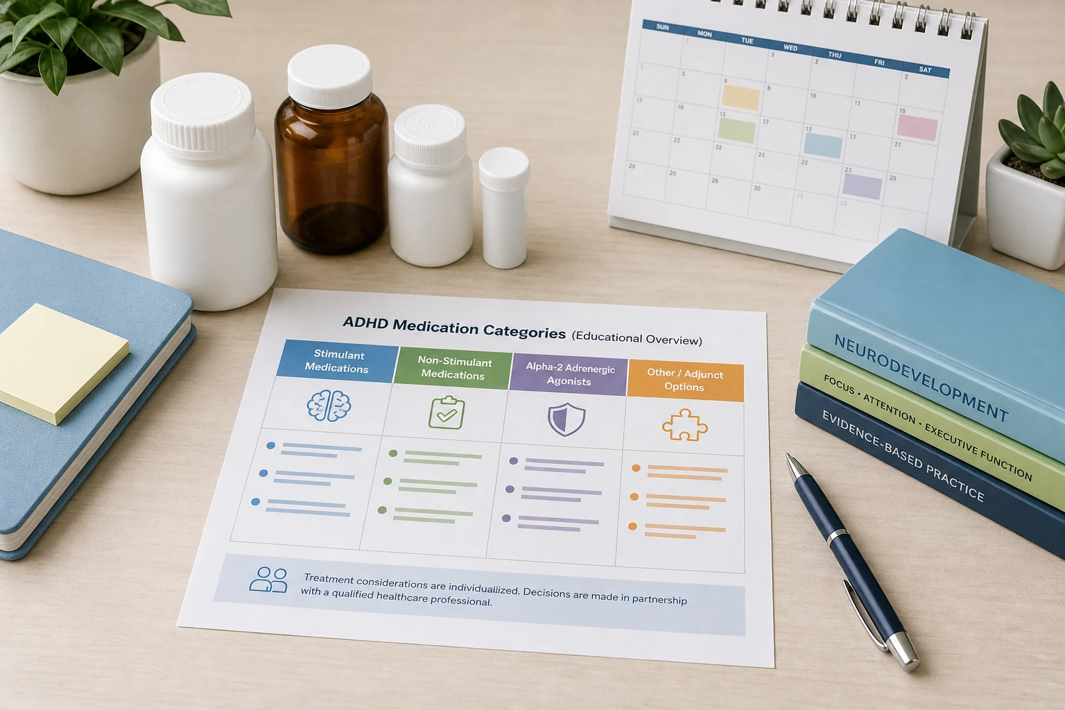 ADHD medication categories on a desk