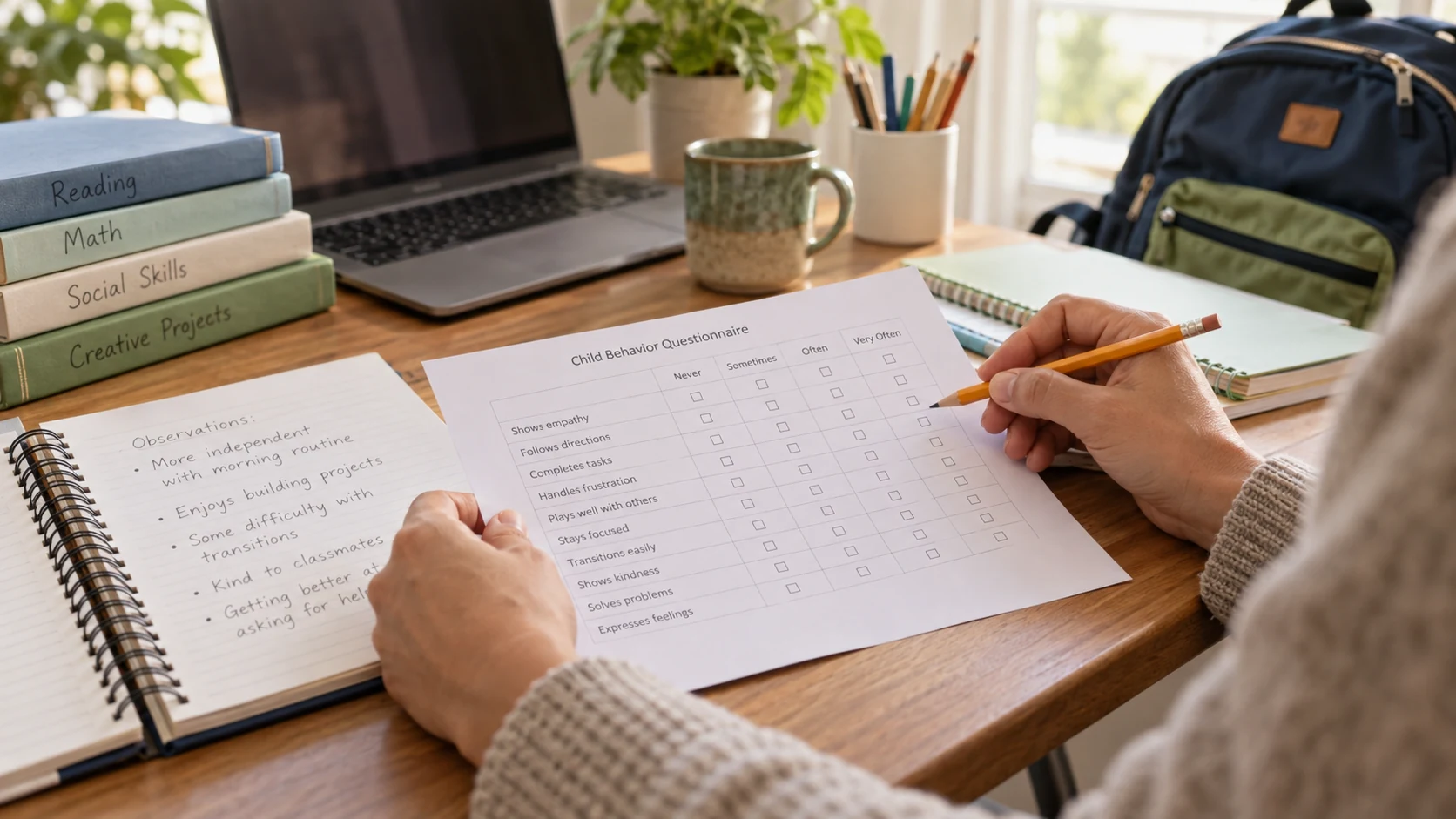 Parent reviewing child questionnaire